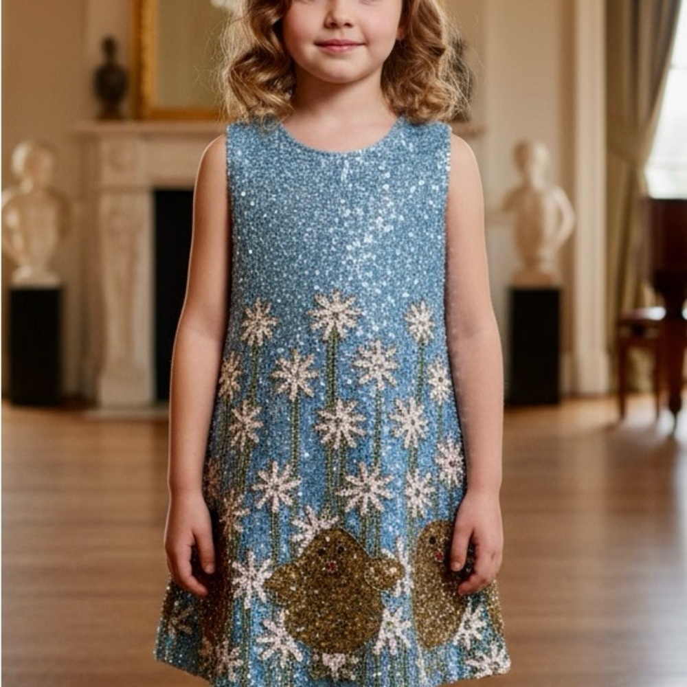 Elegant Blue and‎ Gold Formal Kids Dress